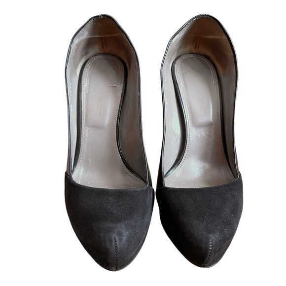 Maiyet Livia platform pumps black leather suede toe semi pointed gold toe 39 9 - Picture 2 of 15